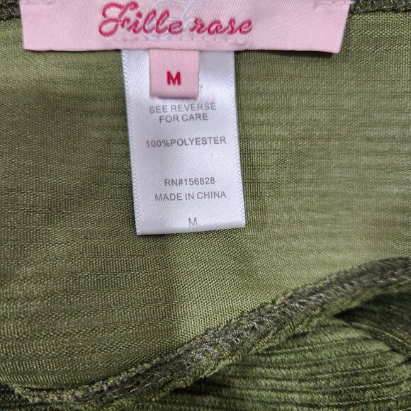 Frille Rose Forest army olive green corduroy mini dress - Picture 2 of 6